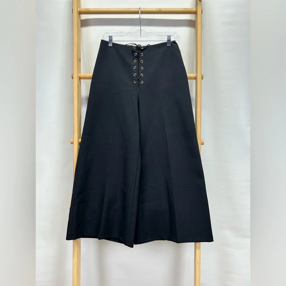 TOPSHOP Black lace front wide leg crop pants size 6 - Picture 6 of 13